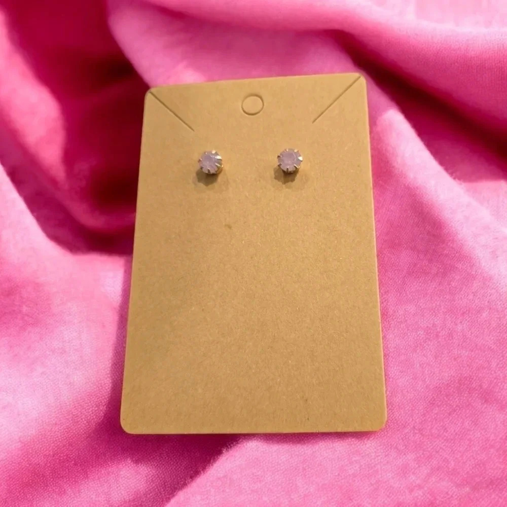 Gold Plated Light Pink Rhinestone Stud Earrings - Picture 2 of 2